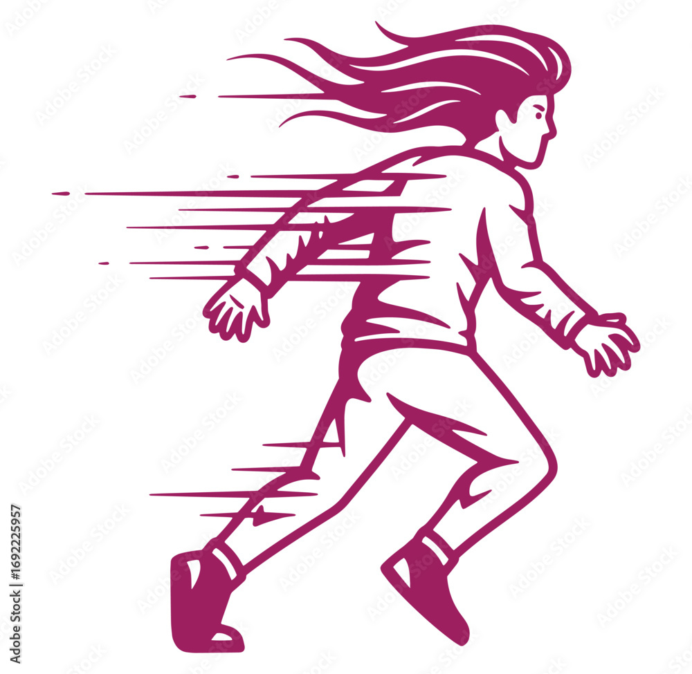 Fototapeta premium Dynamic illustration of a person in motion running and achieving goals against white backdrop