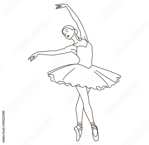 Elegant ballerina dancing en pointe in a simple line drawing with grace and style