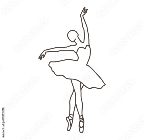 Elegant outline illustration of a graceful ballerina posing in a classical ballet dance position