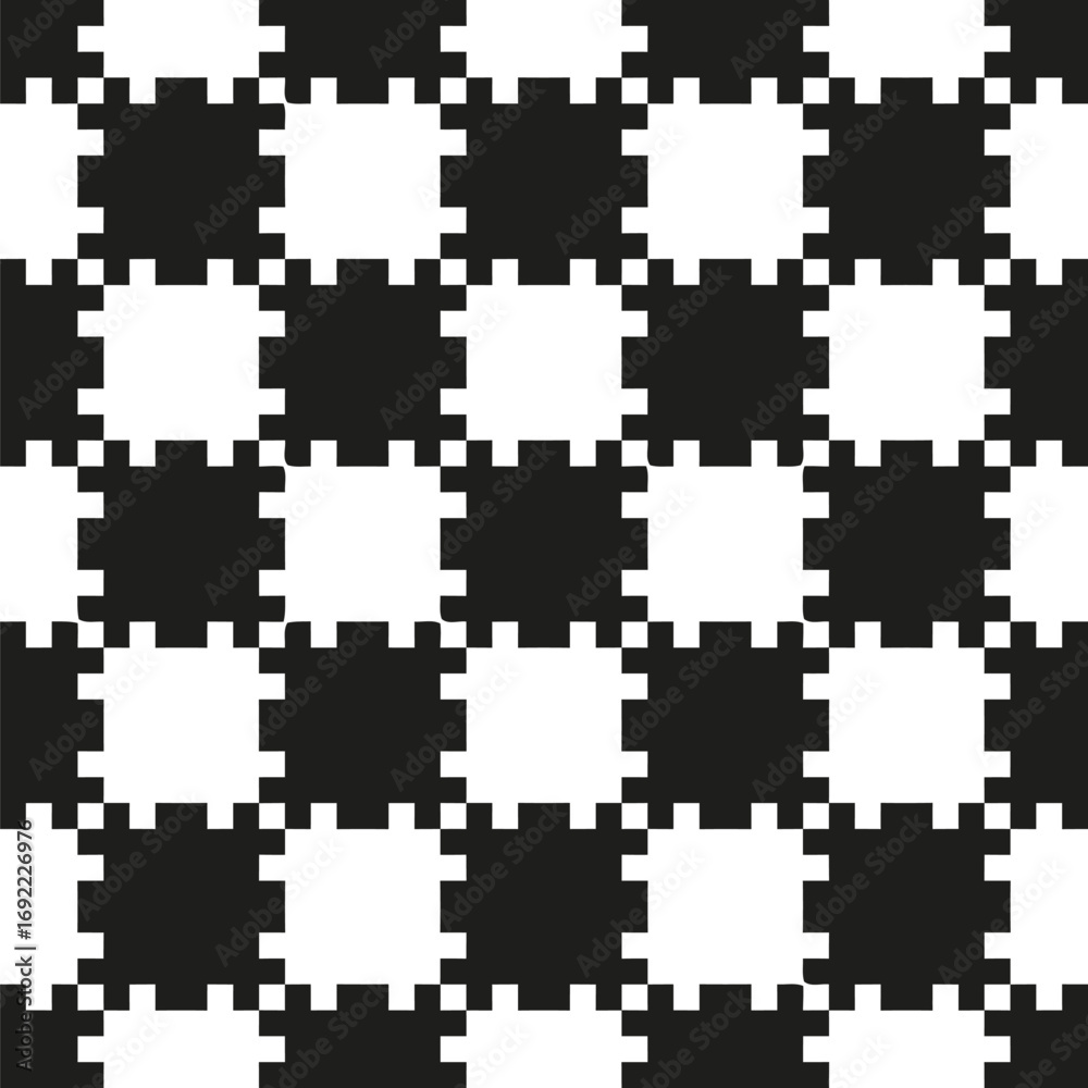 Fototapeta premium Geometric black and white pixelated chessboard pattern with jagged edges