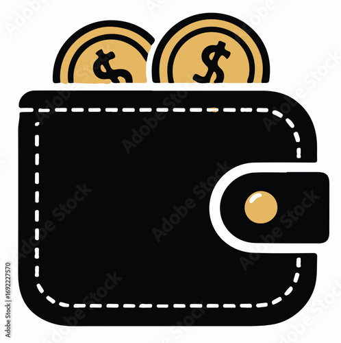 Financial success represented by a minimalist black wallet holding gleaming golden coins, symbolizing prosperity, savings, and monetary growth