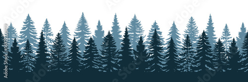 seamless fir tree forest border silhouette isolated vector illustration