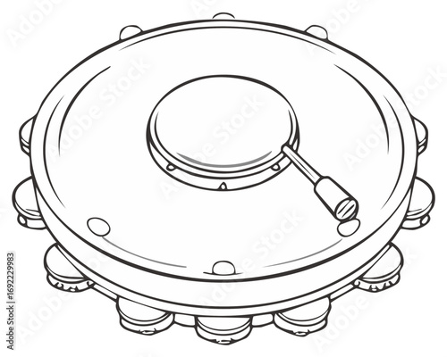 Tambourine Outline Drawing Musical Instrument Hand Percussion Rattle Drum