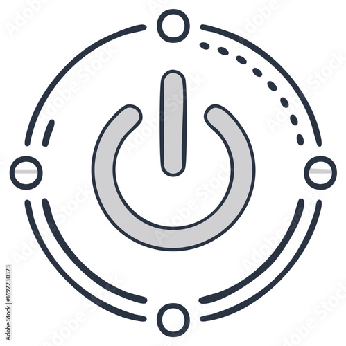 Power Button Illustration in a Futuristic Style with Circular Decorative Elements