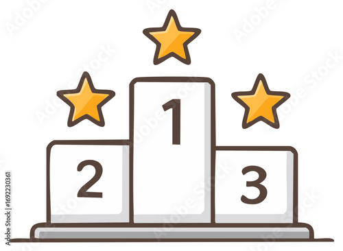 Winners podium illustration with stars celebrating first second and third places achievement success and competition