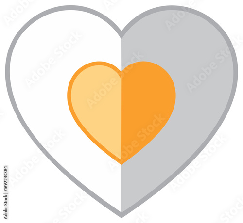 Stylized heart icon divided into contrasting color segments representing duality