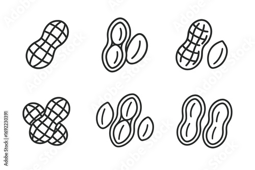 Set of simple peanut icons in various outline styles