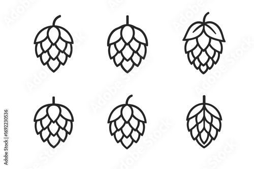 Simple hop cones icons set for brewing and design projects