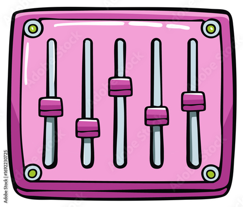 Pink Cartoon Audio Mixer with Sliders, Sound Control Panel, Volume Equalizer, Audio Equipment