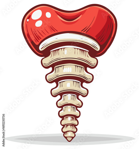Anatomical cartoon of the human coccyx tailbone with a stylized red top