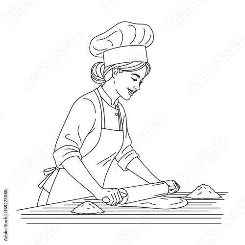 Skilled Kitchen Baker Lineart – Baker Vector Outline Drawing with Defined Culinary Symbols – Baker Drawing – Vector of Baker – Baker Outline