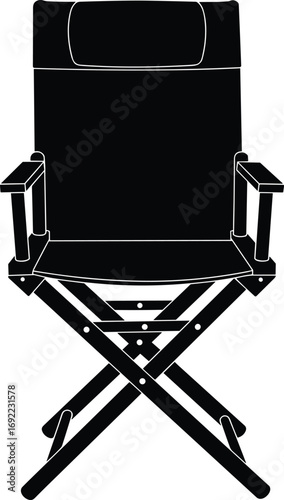 Silhouette of a Director's Chair in Black on a White Background, Perfect for Film Industry and Movie Production Concepts, Isolated Vector Illustration