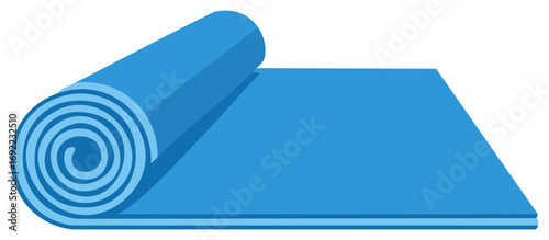 Blue Yoga Mat Illustration Partially Rolled Up Fitness Exercise Meditation Well Being