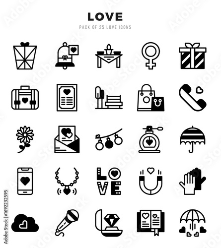 Set of Love Icons. Simple line art style icons pack.