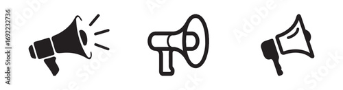 Megaphone icon set. Electric megaphone with marketing advertising. vector illustration eps 10