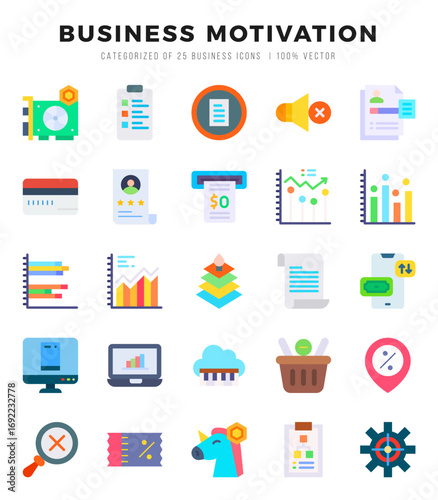 BUSINESS MOTIVATION. Flat icons Pack. vector illustration.