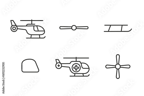 Helicopter icon set featuring medical and transportation elements