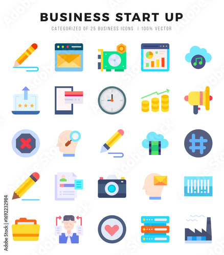 Business Start Up web icons in Flat style.