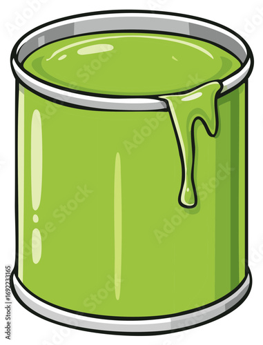 Green paint can with dripping paint illustration