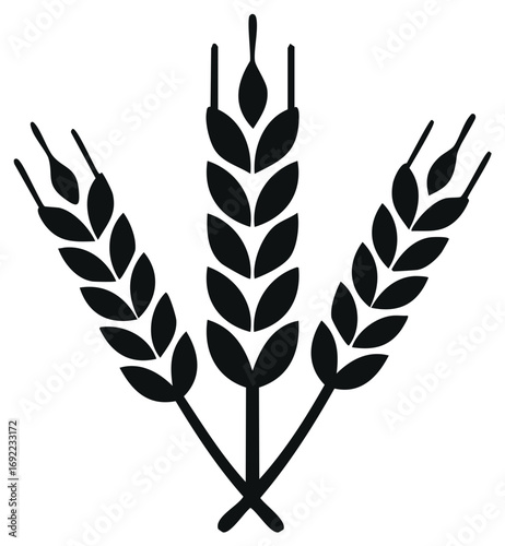 Three stylized black wheat stalks in a simple graphic illustration