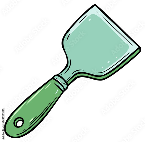 Vibrant green kitchen spatula for culinary use or baking an isolated cartoon illustration