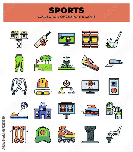 Collection of 25 Sports Icons. Cricket. Golf. Soccer. and More