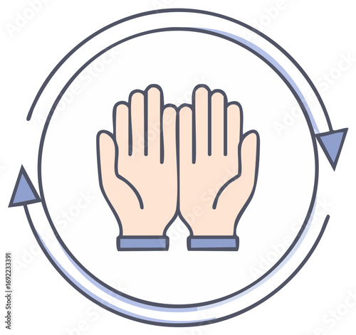 Open hands within a circular arrow diagram representing a cycle of care or offering