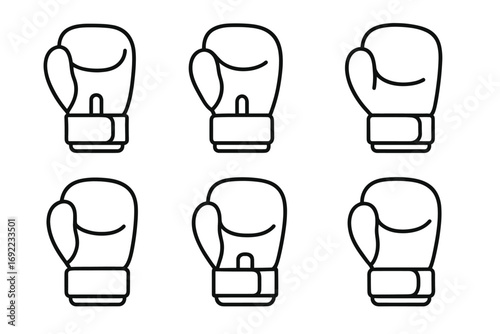 Set of six outline boxing gloves in simple line art style