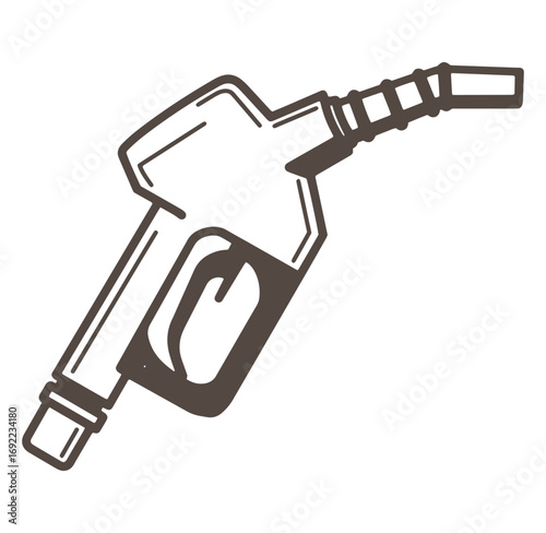 Brown outline illustration of a fuel pump nozzle for gasoline diesel or other fuels