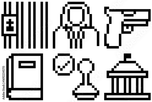 pixel set law icon vector for law, justice, and legal concepts. This simple, retro, 8-bit style is great for websites, apps, or games with a creative and nostalgic feel.