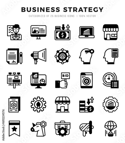 Business Strategy icons set. Vector illustration.