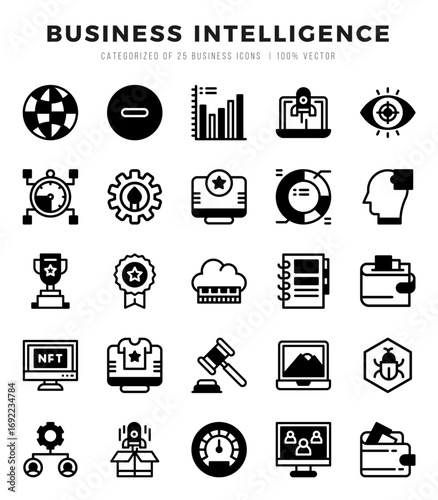 Business Intelligence web icons in Lineal Filled style.