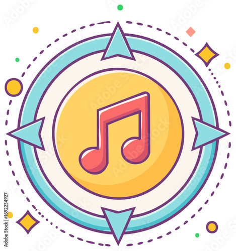 Colorful Music Note Compass Symbol for Audio Navigation and Creative Journey Concept