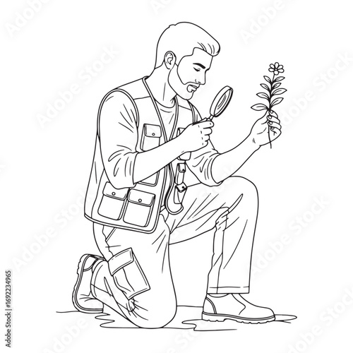 Zoology Biologist Lineart – Biologist Vector Outline Drawing with Animal Research Theme – Biologist Drawing – Vector of Biologist – Biologist Outline