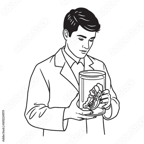 Research Biologist Lineart – Biologist Vector Illustration with Microscope Study Symbol – Biologist Drawing – Line Art Drawing of Biologist – Biologist Icon