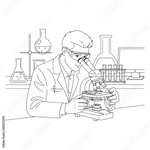 Botany Biologist Lineart – Biologist Vector Illustration with Plant Study Design – Biologist Drawing – Line Art Drawing of Biologist – Biologist Icon