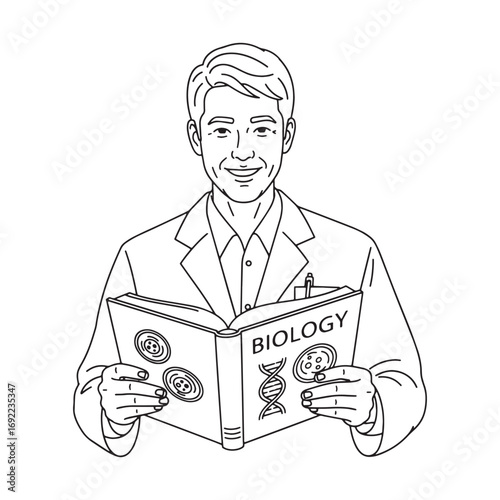 Wildlife Biologist Lineart – Biologist Vector Outline Drawing with Ecology Symbolism – Biologist Drawing – Vector of Biologist – Biologist Outline
