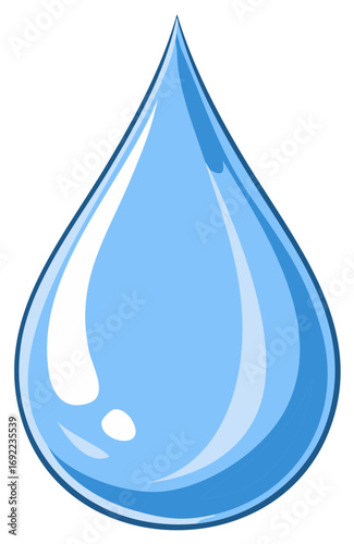 Shiny blue water drop vector illustration. Teardrop shaped raindrop icon for liquid and purity concepts.