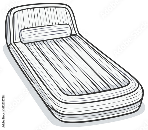 Inflatable air mattress illustration with pillow in white and gray for camping or recreation