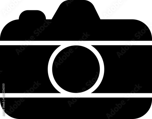 Camera icon in black flat and line style, photography device symbol pack, photo capture shoot equipment bundle, isolated on transparent background, vector illustration