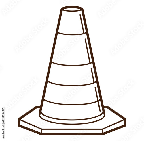 Outlined illustration of a brown traffic cone isolated on white background for safety purposes