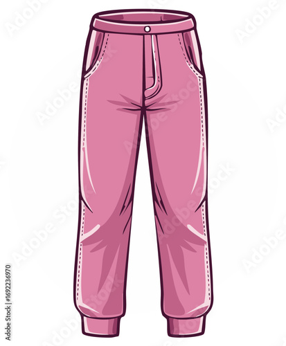 Pink cartoon casual pants with cuffed legs and pockets isolated on white