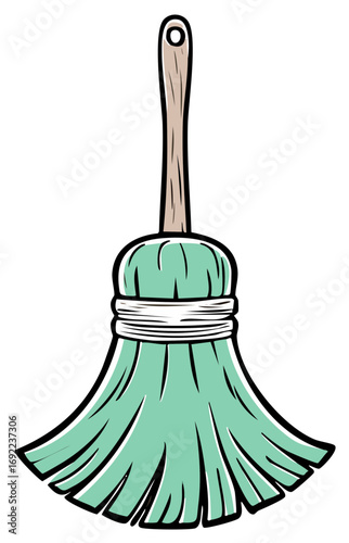 Cartoon feather duster with a wooden handle for household cleaning