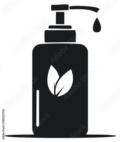 Natural Liquid Soap Dispenser with Leaf Logo and Dripping Drop, Spa Style