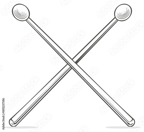 Crossed drumsticks icon representing musical percussion instrument in line art design