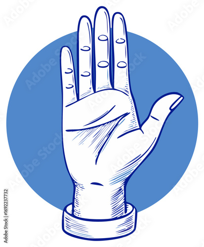 Open Hand Reaching Upward Against Blue Circle Outline Illustration