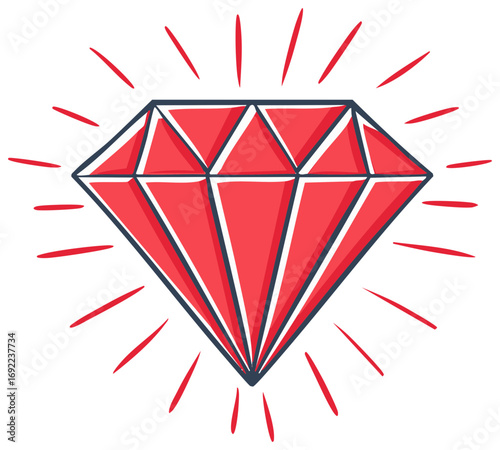 Stylized Red Diamond with Radiant Rays Icon