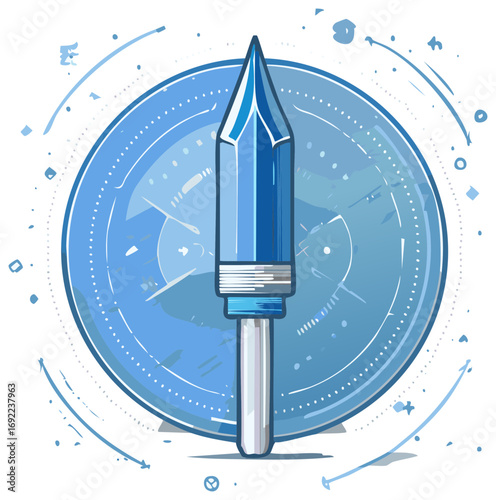 Blue pencil on circle clock abstract, conceptual time management icon vector