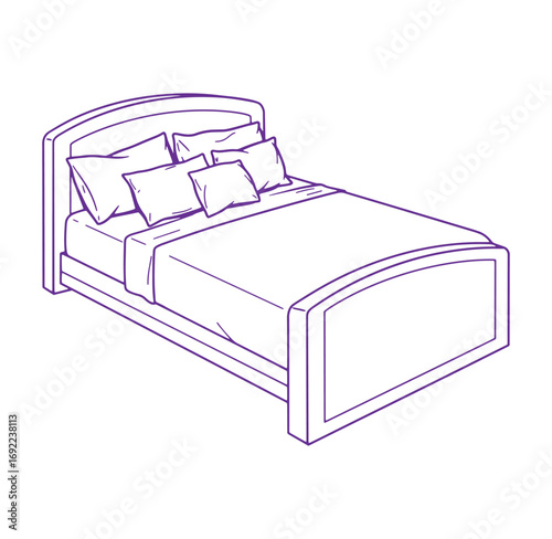 Simple vector illustration of a comfortable bed with pillows and bedding for home design