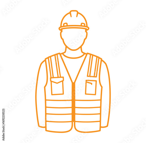 Vector illustration of a construction worker wearing safety gear including vest and helmet
